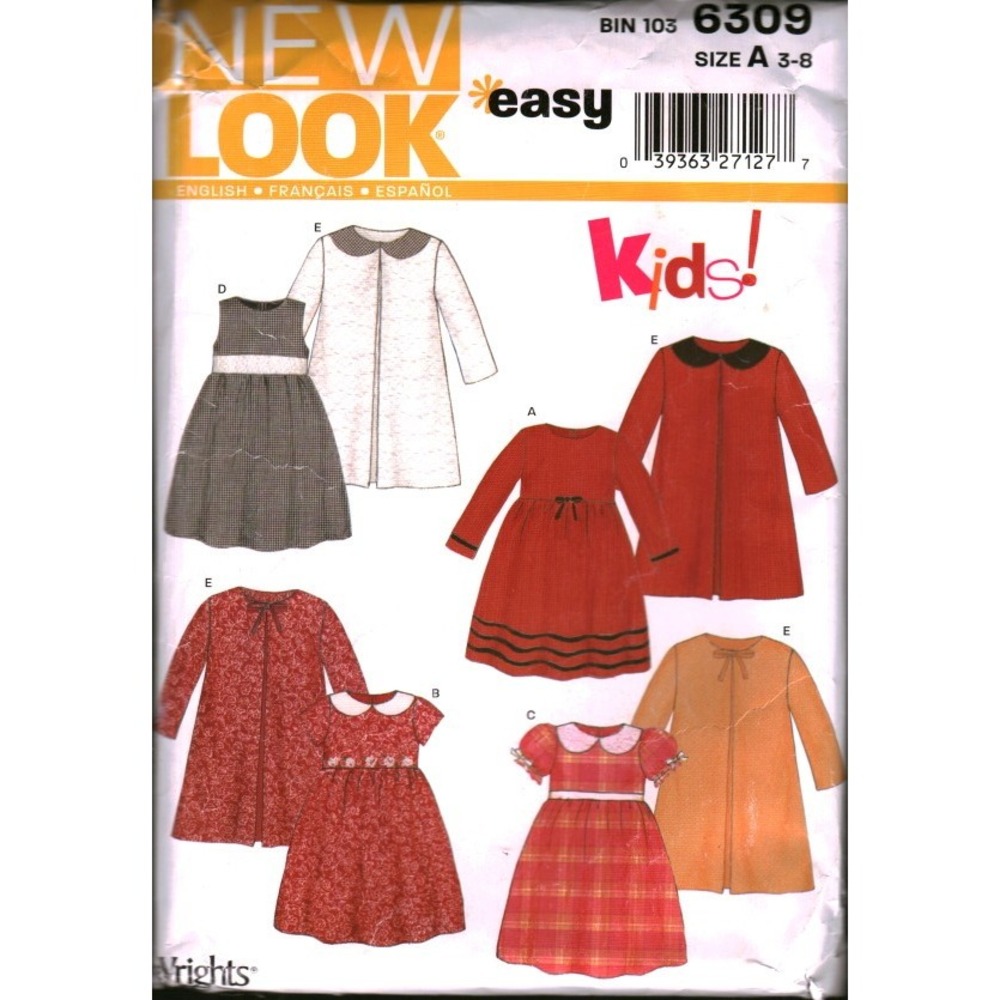 New Look 6309 Kids Sewing Pattern Easy Dress and Coat Sizes 3-8 CUT